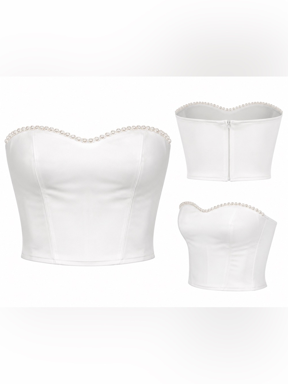 Princess Polly White Pearl Trim Strapless Corset Crop Top US 4 NWT